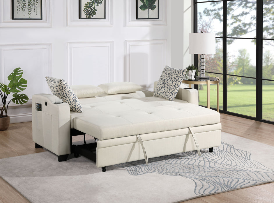 Bennett - 71"W Fabric Convertible Sleeper Loveseat with USB Charger and Cupholders