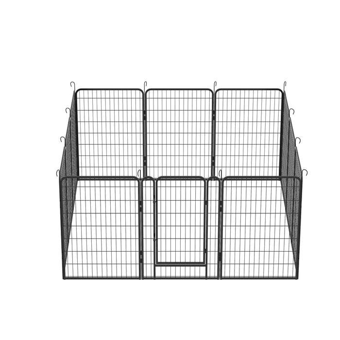 81.1" 12 Panels Heavy Duty Metal Playpen With Door, Dog Fence Pet Exercise Pen For Outdoor - Black