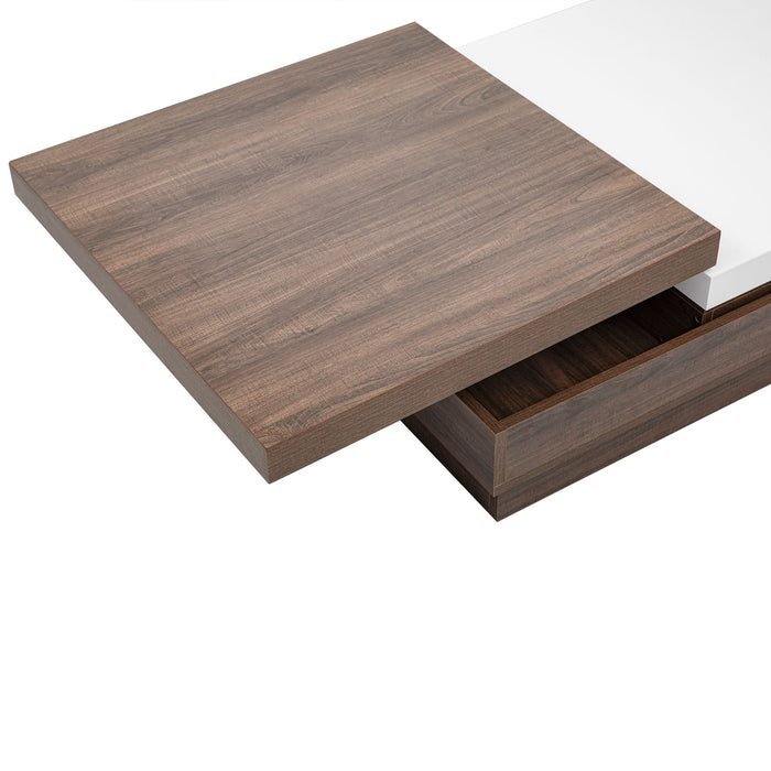 Rotatable Top Coffee Table, Modern Square Coffee Table With Wood Grain Design, 1 Hidden Storage Space For Living Room