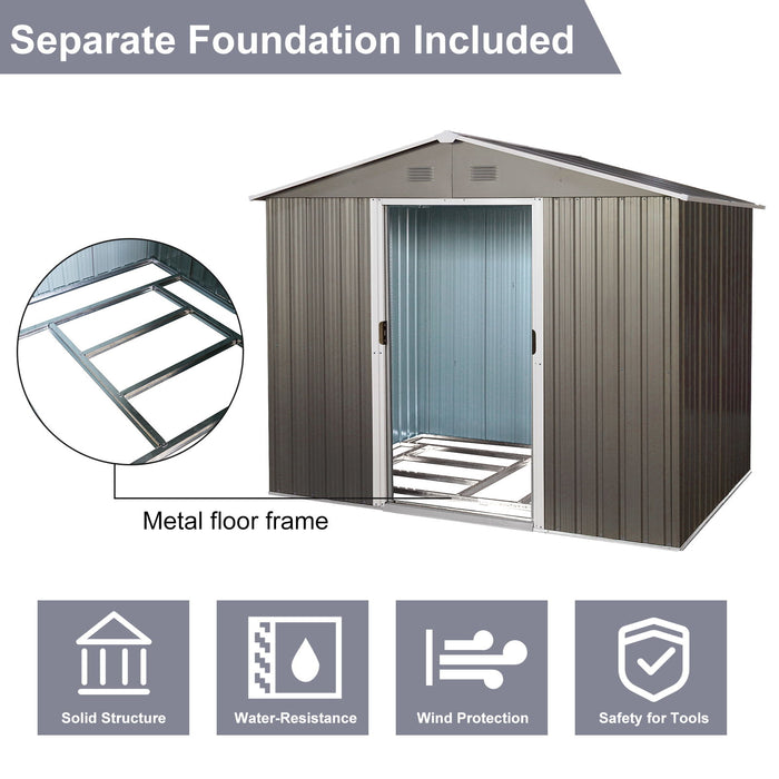 8Ft x 6Ft Outdoor Metal Storage Shed With Floor Base (SKU: W540S00012) - Gray