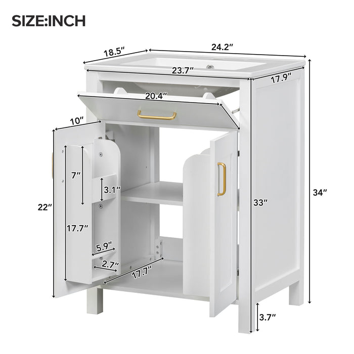 Bathroom Vanity Combo With Ceramic Sink, Luxurious Space-Saving Vanity, 2 Soft Close Doors