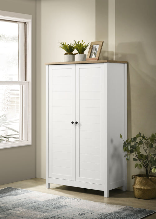 Claire - Storage Cabinet With Oak Accent Finish And Framed Slatted Panel Design - White