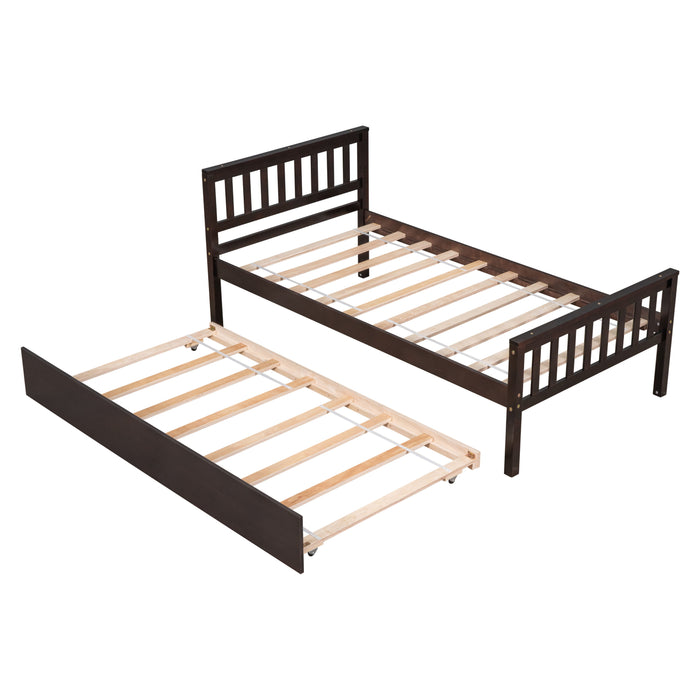 Twin Bed With Trundle, Platform Bed Frame With Headboard And Footboard, For Bedroom Small Living Space, No Box Spring Needed