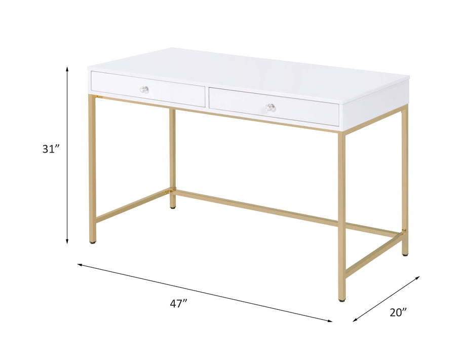 Ottey - High Gloss Gold Writing Desk - White