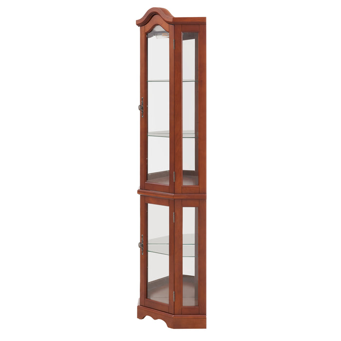 Corner Curio Cabinet With Lights, Adjustable Tempered Glass Shelves, Mirrored Back, Display Cabinet (E26 Light Bulb Not Included) - Walnut