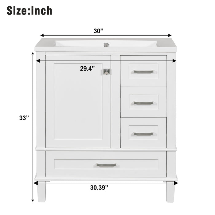 Bathroom Vanity, Modern Bathroom Cabinet With Sink Combo Set, Bathroom Storage Cabinet With A Soft Closing Door And 3 Drawers, Solid Wood Frame, Resin Basin