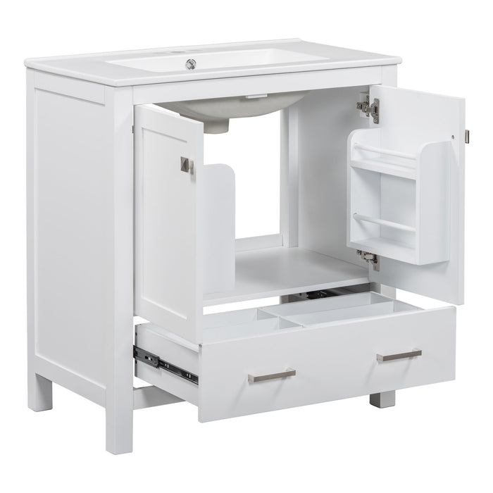 Bathroom Vanity With Single Sink, Combo Cabinet Undermount Sink, Bathroom Storage Cabinet With Two Doors And A Drawer, Soft Closing, Multifunctional Storage, Solid Wood Frame