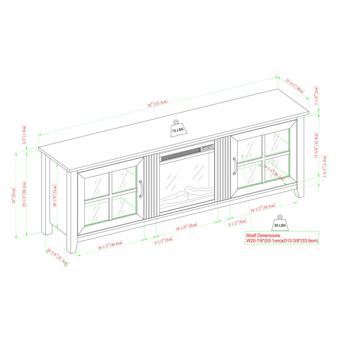Modern Farmhouse 2 Door Glass Windowpane 70" Fireplace TV Stand For 80" TVs