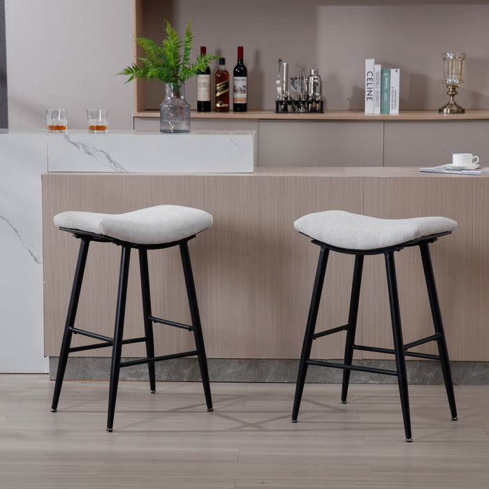 Bar Stools (Set of 2) Armless Counter Low Bar Stools Without Back Modern Linen Fabric Breakfast Stools With Metal Leg And Footrest