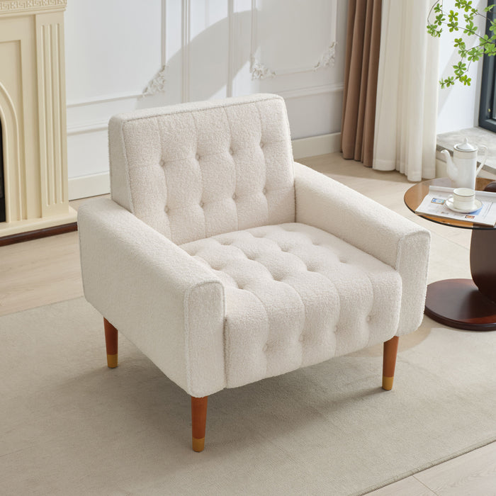 Classic Biscuit Style Accent Chair Comfortable Armrests, Soft Fabric, Elegant Solid Wood Legs With Gold Finish - Beige