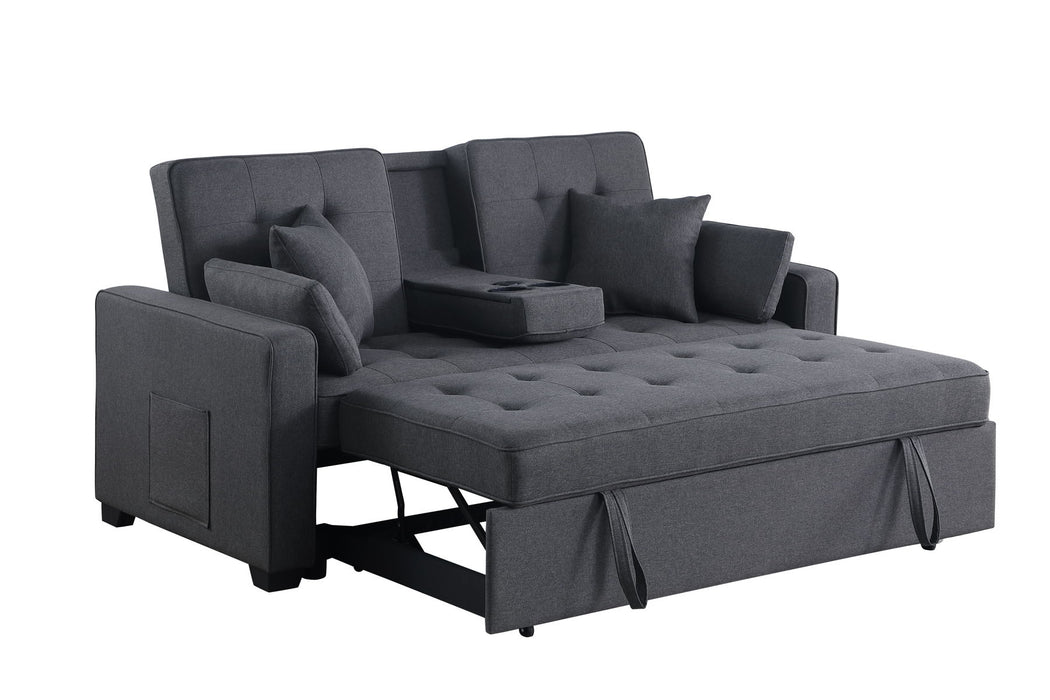 Cody II - 69.5"W Dark Gray Linen Convertible Sleeper Loveseat With Cup Holder, Charging Ports and Pocket