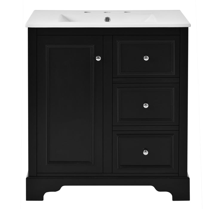 Bathroom Vanity Cabinet With Ceramic Basin, 3 Drawers And Adjustable Shelves