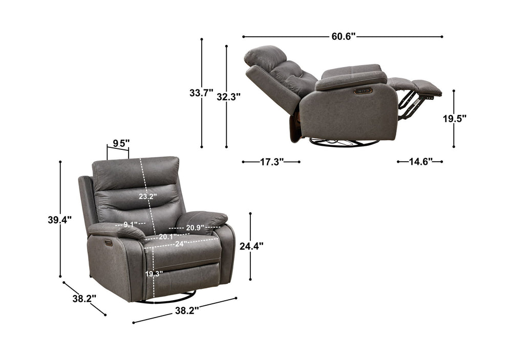 Dual Okin Motor Rocking And 240° Swivel Single Sofa Seat Recliner Chair Infinite Position, Head Rest With Power Function