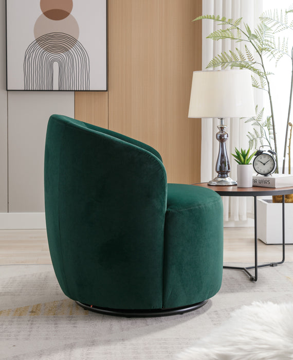 Velvet Fabric Swivel Accent Armchair Barrel Chair With Powder Coating Metal Ring