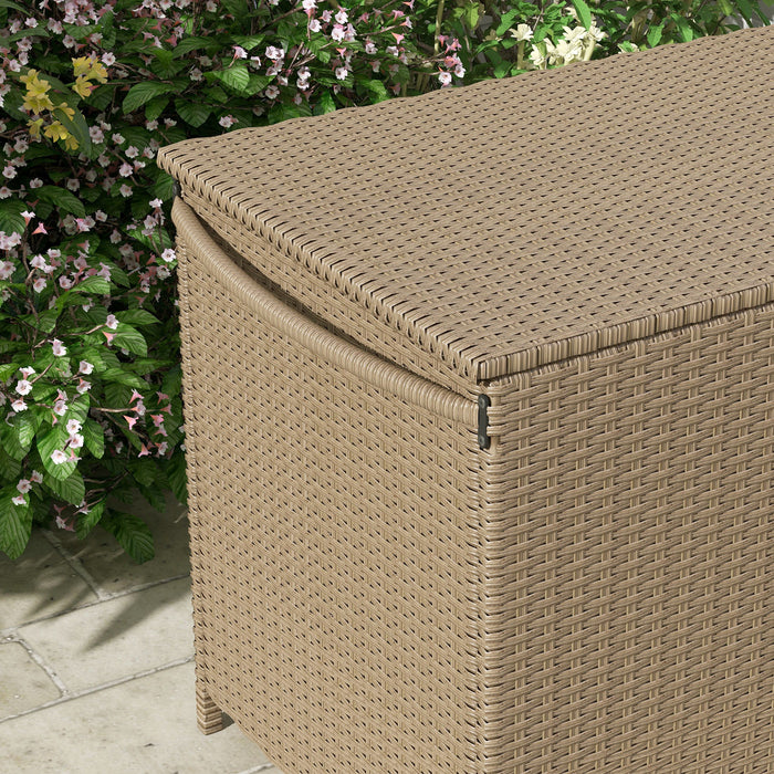 Outsunny - 83 Gallon Deck Box, Large Outdoor Storage Chest, Pe Wicker Trunk For Outside On Wheels For Garden Tools, Pool Toys & Patio Furniture Cushions - Brown