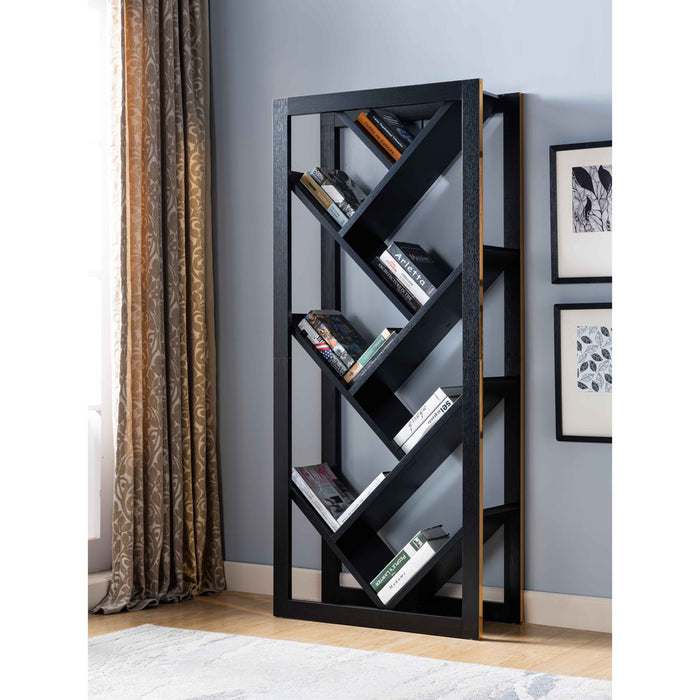 Abstract Bookcase With Seven V-Shape Shelves - Black & Faux Gold Trim