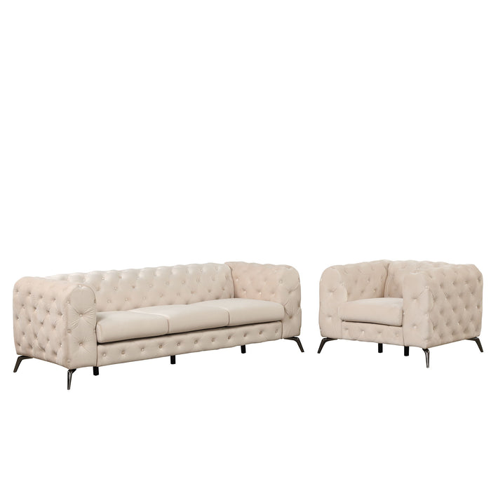 3 Piece Sofa Sets Modern With Sturdy Metal Legs, Velvet Upholstered Couches Sets Including Three Seat Sofa, Loveseat And Single Chair For Living Room Furniture Set - Beige