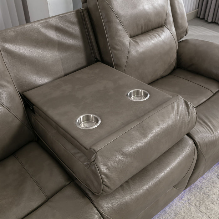 3 Seater Home Theater Recliner Manual Recliner Chair With A Led Light Strip Two Built-In Cup Holders For Living Room