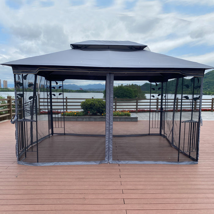 Outdoor Patio Gazebo Canopy Tent With Ventilated Double Roof And Mosquito Net (Detachable Mesh Screen On All Sides), Suitable For Lawn, Garden, Backyard And Deck - Gray