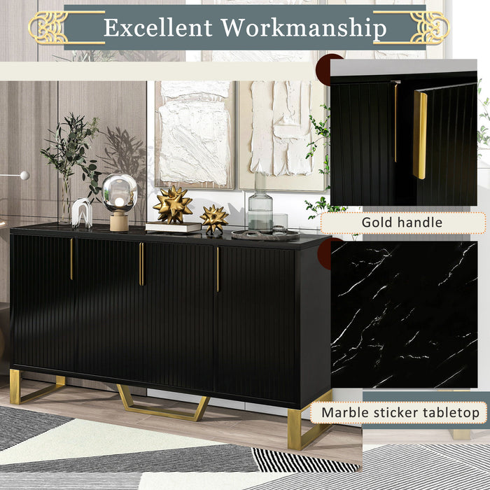 Modern Sideboard With Four Doors, Metal Handles & Legs And Adjustable Shelves Kitchen Cabinet