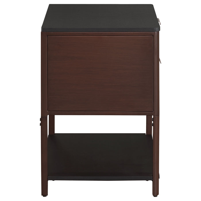 Zimmerlee - 2-Drawer Side Table with Shelf - Rust Brown