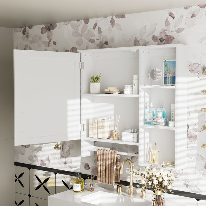 Wall Mounted Bathroom Storage Cabinet, Medicine Cabinets With Large Mirror Door, Adjustable Shelves And Three Open Storage Levels(Not Include Bathroom Vanity)