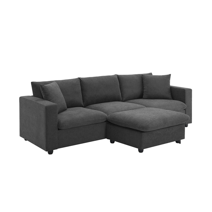 Modern Sectional Sofa, L-Shaped Couch Set With 2 Free Pillows, 4-Seat Polyester Fabric Couch Set With Convertible Ottoman For Living Room, Apartment, Office