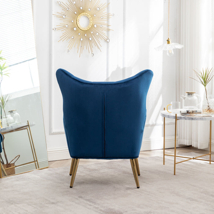 Sovarol - Velvet Button-Tufted Wing Back Accent Chair - Blue