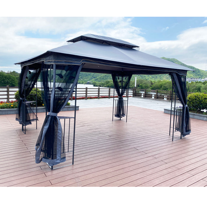 Outdoor Patio Gazebo Canopy Tent With Ventilated Double Roof And Mosquito Net (Detachable Mesh Screen On All Sides), Suitable For Lawn, Garden, Backyard And Deck - Gray