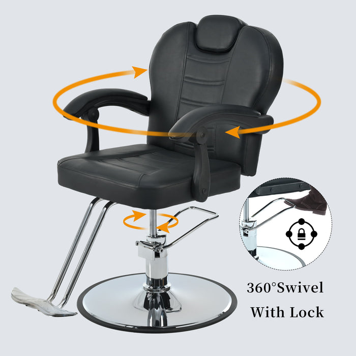 Classic Reclining Barber Chair Salon Chair For Hair Stylist With Heavy Duty Hydraulic Pump, 360° Rotation, Tattoo Chair Shampoo Beauty Salon Equipment, Max Load Weight 330 Lbs