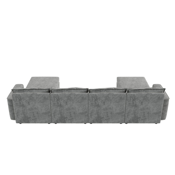 Chenille Modular Sectional Sofa, U Shaped Reversible Couch, Free Combination, 6 Seat Sleeper Sofa Bed With Ottoman, Convertible Oversized Indoor Furniture For Living Room - Gray