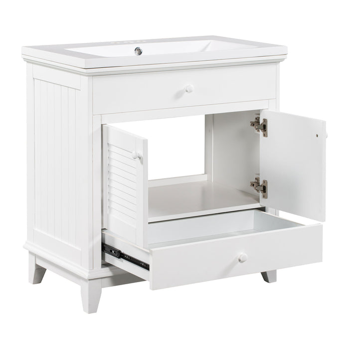 Bathroom Vanity With Sink, Bathroom Cabinet With Two Doors And One Drawer, White