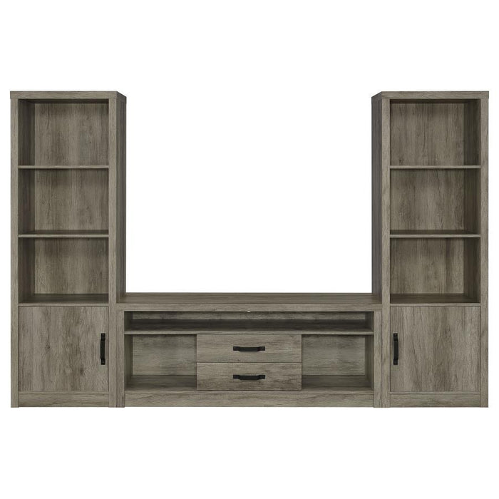 Burke - 3-Shelf Media Tower With Storage Cabinet - Gray Driftwood