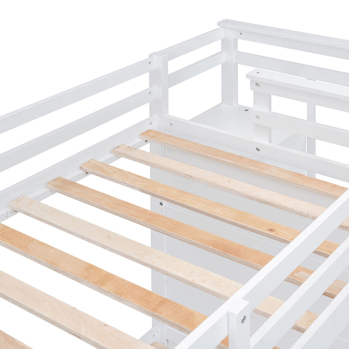 Twin Over Twin Bunk Bed With Trundle And Staircase - White