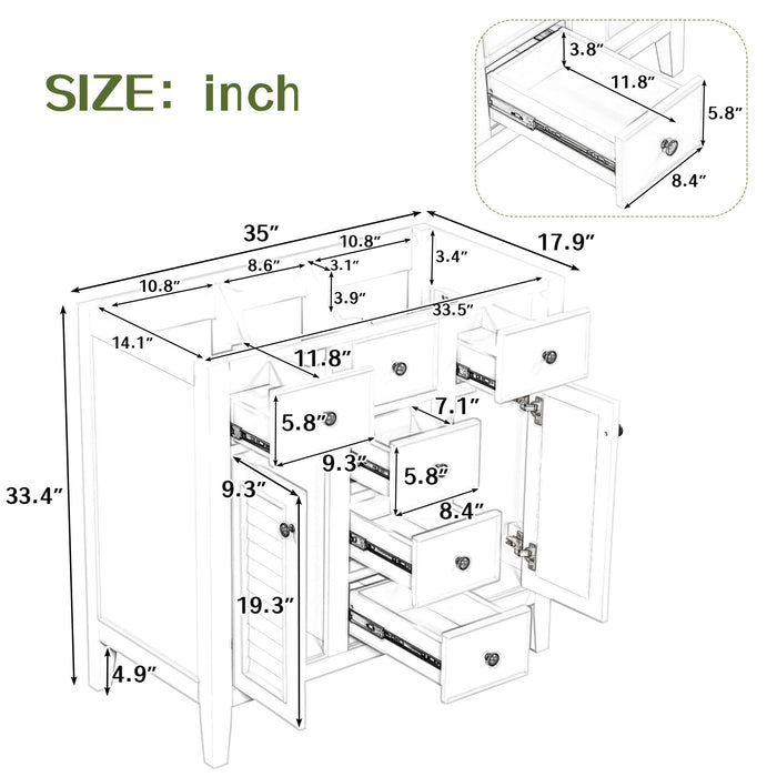 Bathroom Vanity Without Sink, Cabinet Base Only, Two Cabinets And Five Drawers, Solid Wood Frame - Gray