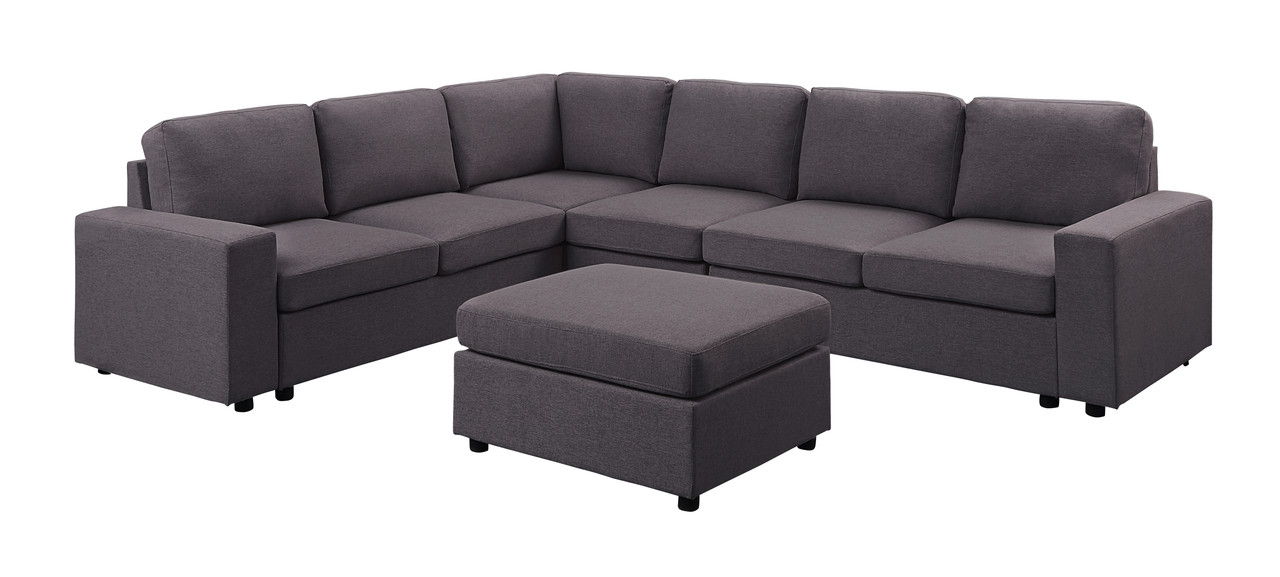 Bayside - Modular Sectional Sofa With Ottoman - Dark Gray Linen