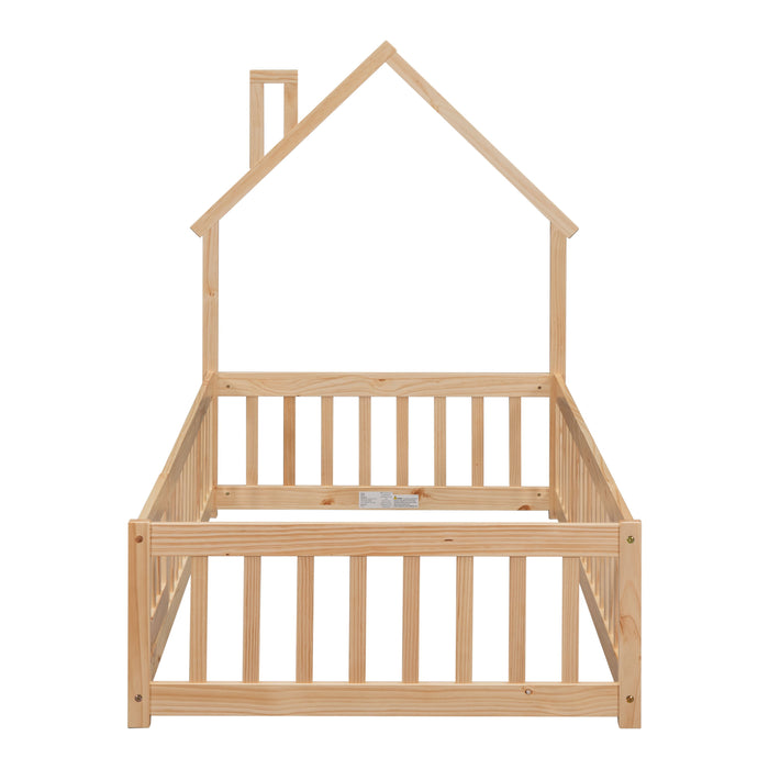 House-Shaped Headboard Floor Bed With Fence