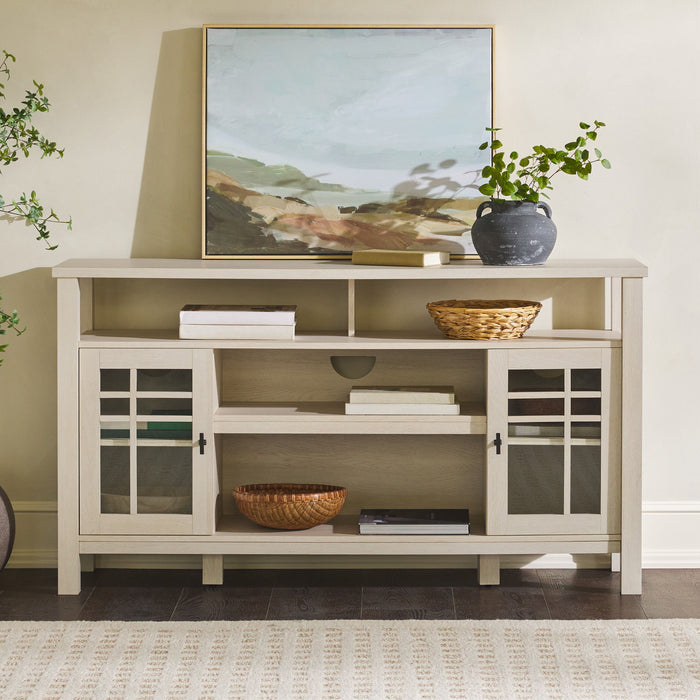 Transitional 2 Door Sideboard With Windowpane Design - Ivory Oak