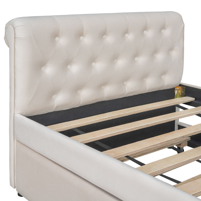 Upholstered Daybed With Trundle, Wood Slat Support