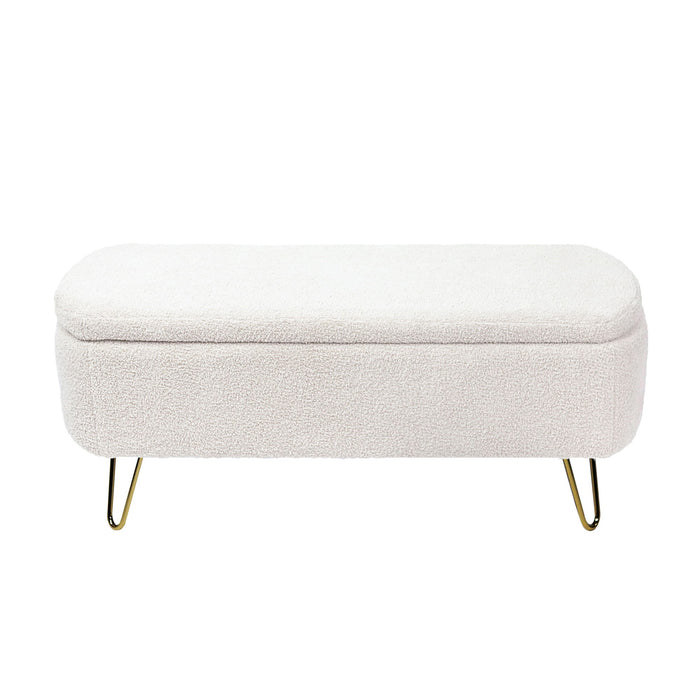 Storage Ottoman Bench For End Of Bed Gold Legs, Modern Camel Faux Fur Entryway Bench Upholstered Padded With Storage For Living Room Bedroom