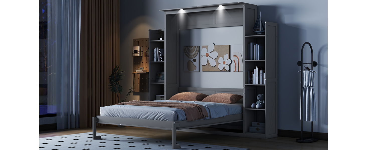 Murphy - Bed Wall Bed With Shelves And LED Lights