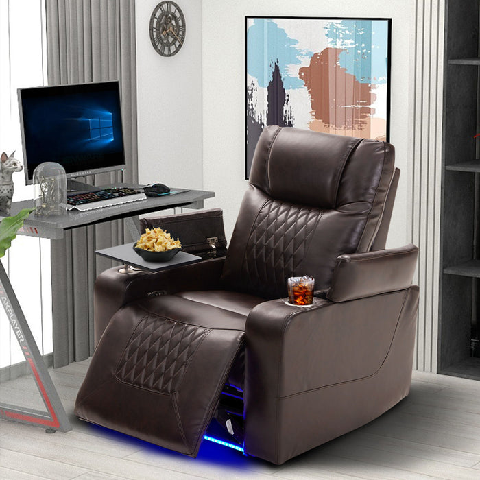 Power Motion Recliner With USB Charging Port And Hidden Arm Storage 2 Convenient Cup Holders Design And 360 Degree Swivel Tray Table