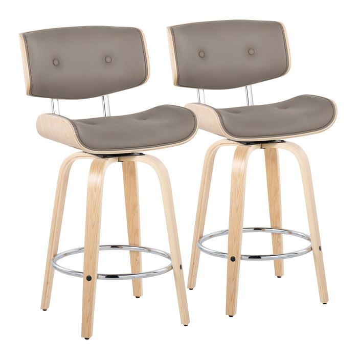 Lombardi - Mid Century Modern Fixed Height Counter Stool With Swivel With Round Footrest (Set of 2)