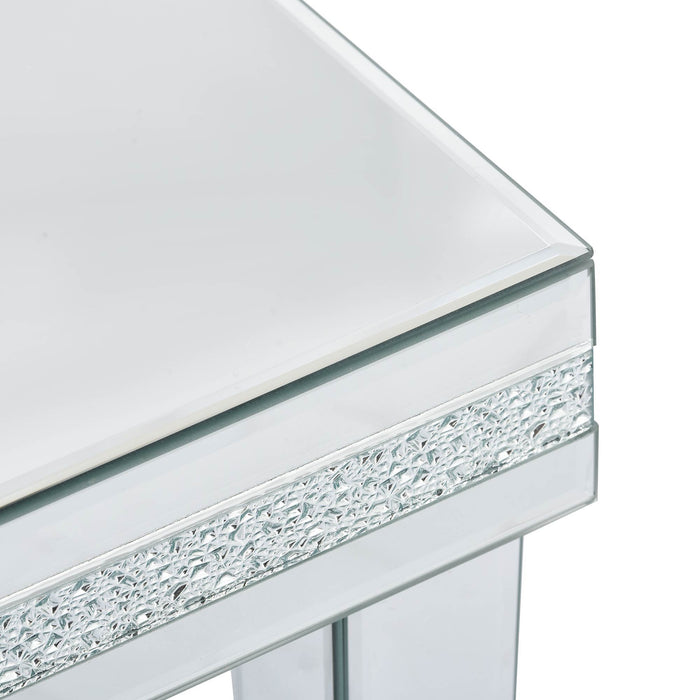 Fashionable Modern Glass MirroredTable With Crystal Design And Adjustable Height Legs