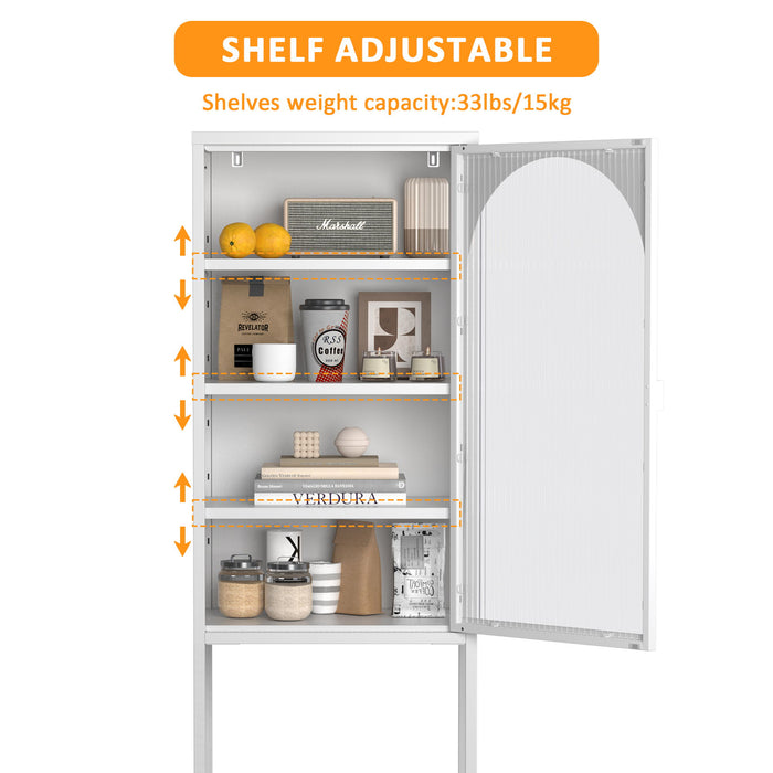 Metal Glass Door Display Storage Cabinet - 5 Tier Cube Bookshelf Storage Cabinet With 3 Adjustable Shelves For Kitchen, Dining Room, Living Room, Bathroom, Home Office