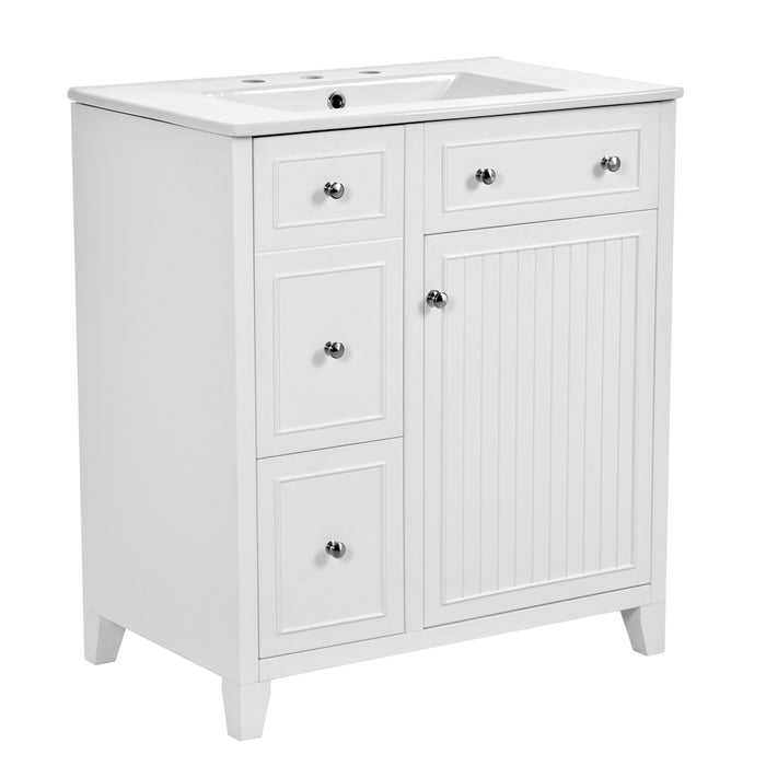 Bathroom Vanity Cabinet With Ceramic Basin, Double-Layer Drawer, Deep Drawer And Adjustable Shelf