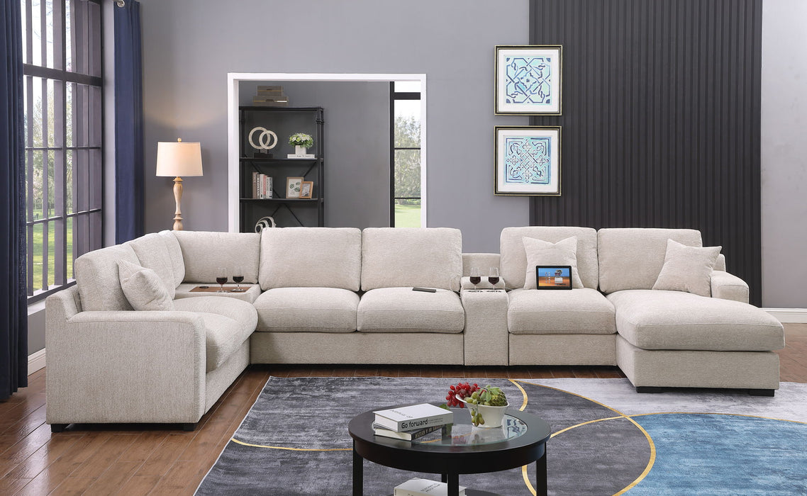 Celine - Chenille Fabric Corner Sectional Sofa With Right-Facing Chaise, Cupholders, And Charging Ports