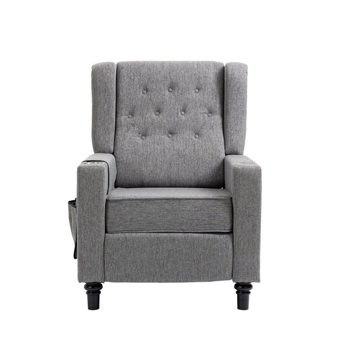 Arm Pushing Recliner Chair, Modern Button Tufted Wingback Push Back Recliner Chair, Living Room Chair Fabric Pushback Manual Single Reclining Sofa Home Theater Seating For Bedroom