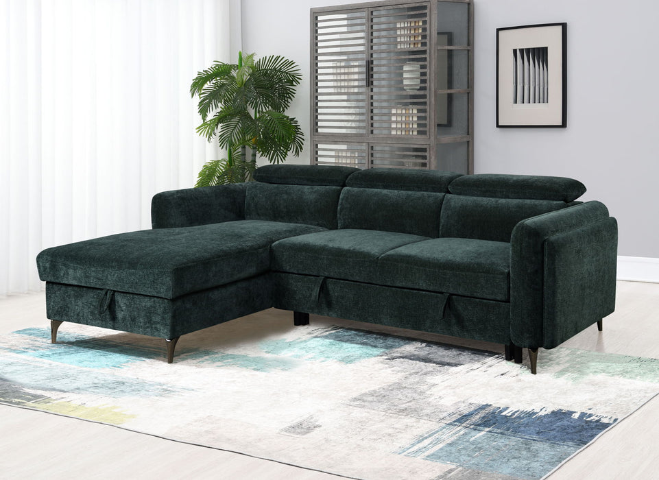 Zadok - Chenille Sectional Sofa With Sleeper & Storage - Green