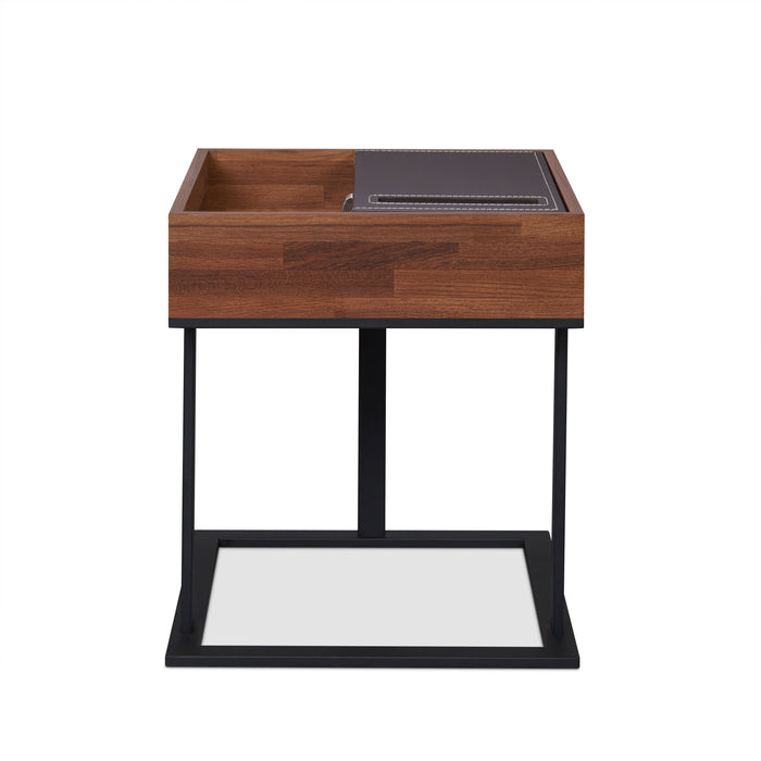 Sara II - Accent Table With Espresso PU Decor - Walnut / Sandy Black